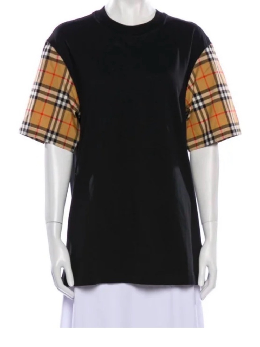 Authentic Burberry Nova Check Sleeve T-Shirt Black Size 6 Luxury Designer Tee